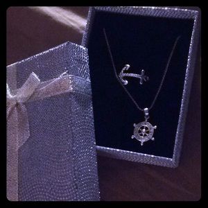 Beautiful 925 anchor ring and wheel necklace set